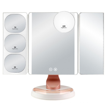 New design rechargeable trifold vantiy mirror with lights